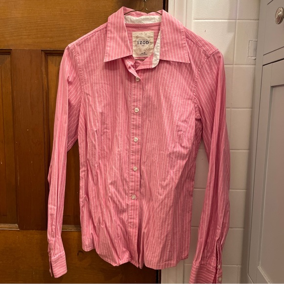 Izod Tops Izod Button Down Shirt Blouse Pink Striped Sz Small